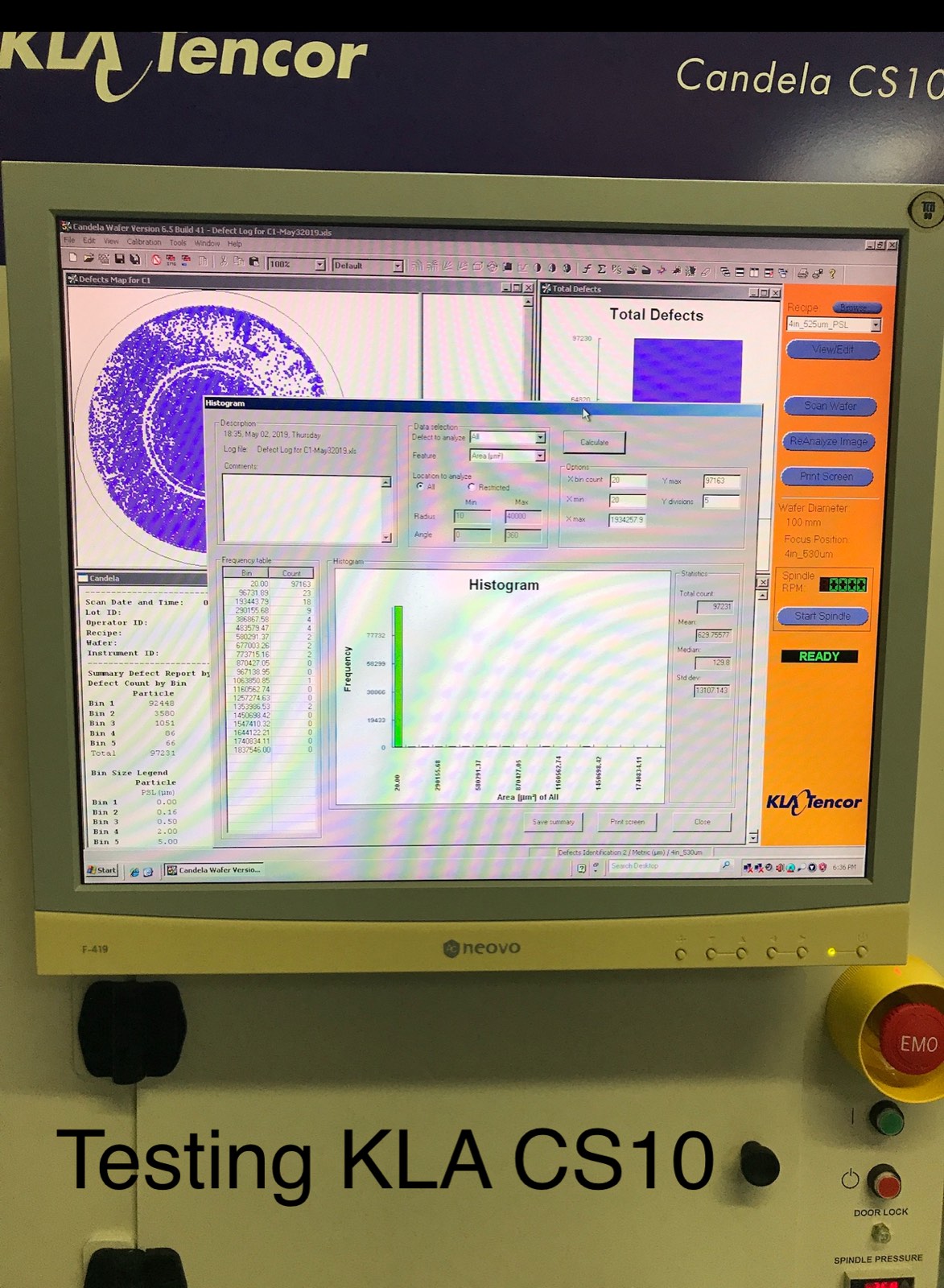 KLA-Candela CS10 testing screen